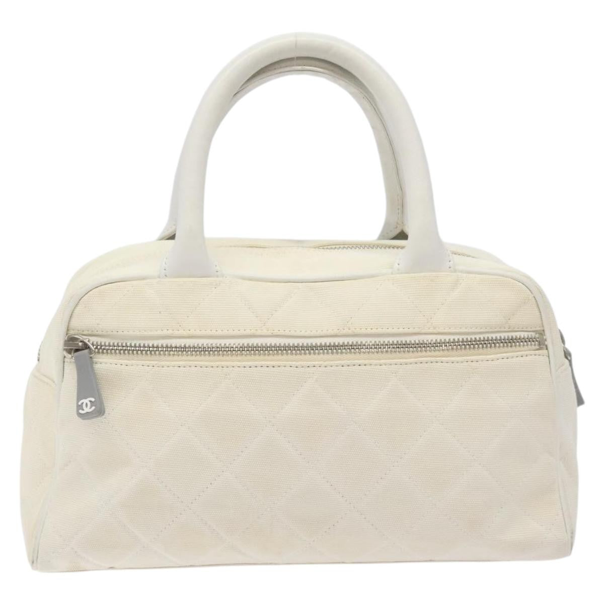 Chanel Vintage Logo Bowler Bag Quilted Canvas White Canvas Handbag ( )