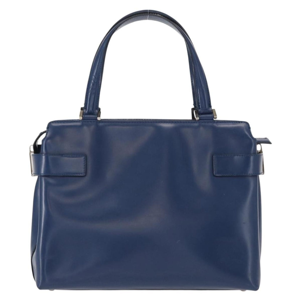Salvatore Ferragamo Double Gancini Side Buckle Tote Leather Blue Leather Handbag (Authentic  )
