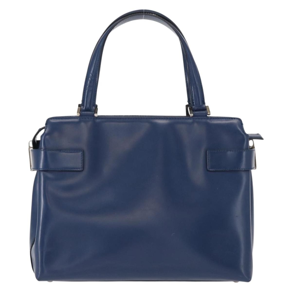 Salvatore Ferragamo Double Gancini Side Buckle Tote Leather Blue Leather Handbag (Authentic  )