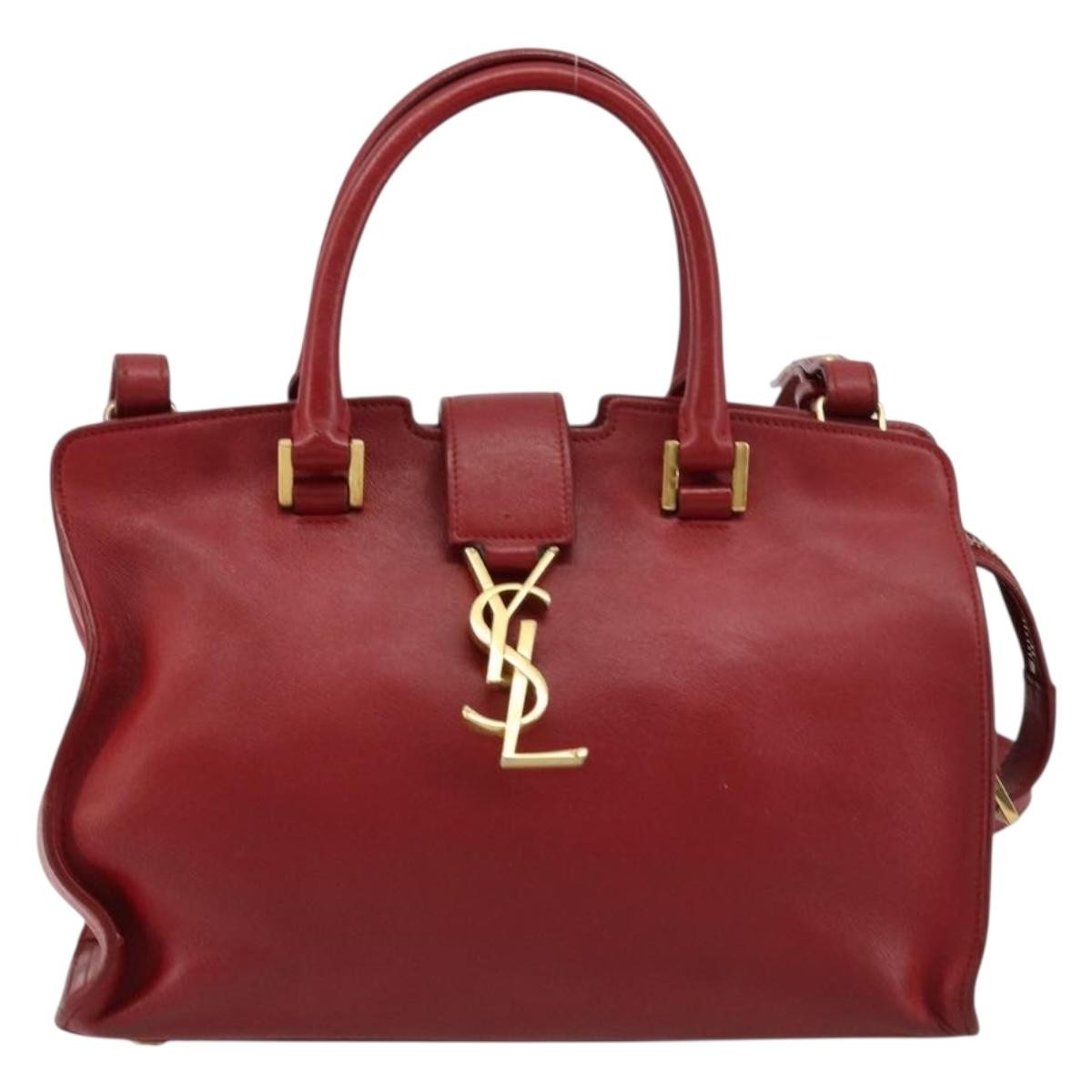 Saint Laurent Monogram Cabas Leather Red Leather Handbag ( )