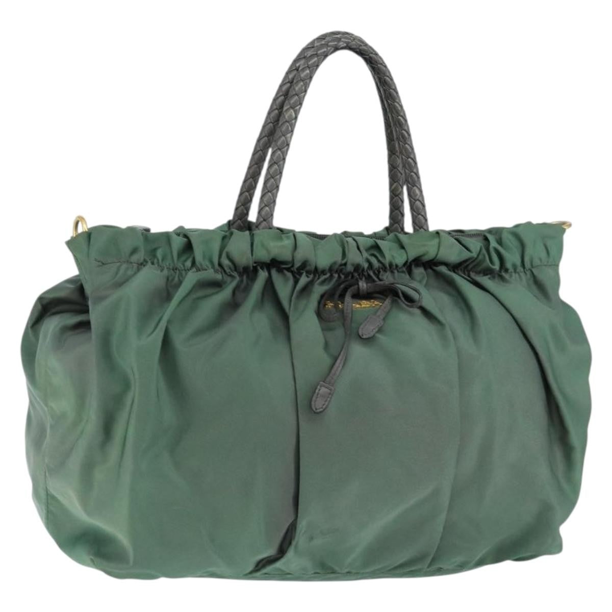 Prada Convertible Bow Tote Tessuto Green Nylon Handbag (Authentic  )