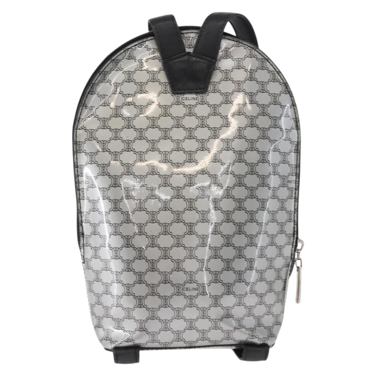 Celine Vintage Macadam Backpack Canvas And Leather Silver Pvc Backpack Bag (Authentic  )