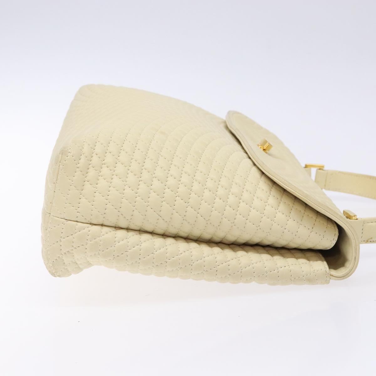 Bally Vintage Flap Handbag Quilted Leather Ecru Leather Handbag (Authentic  )