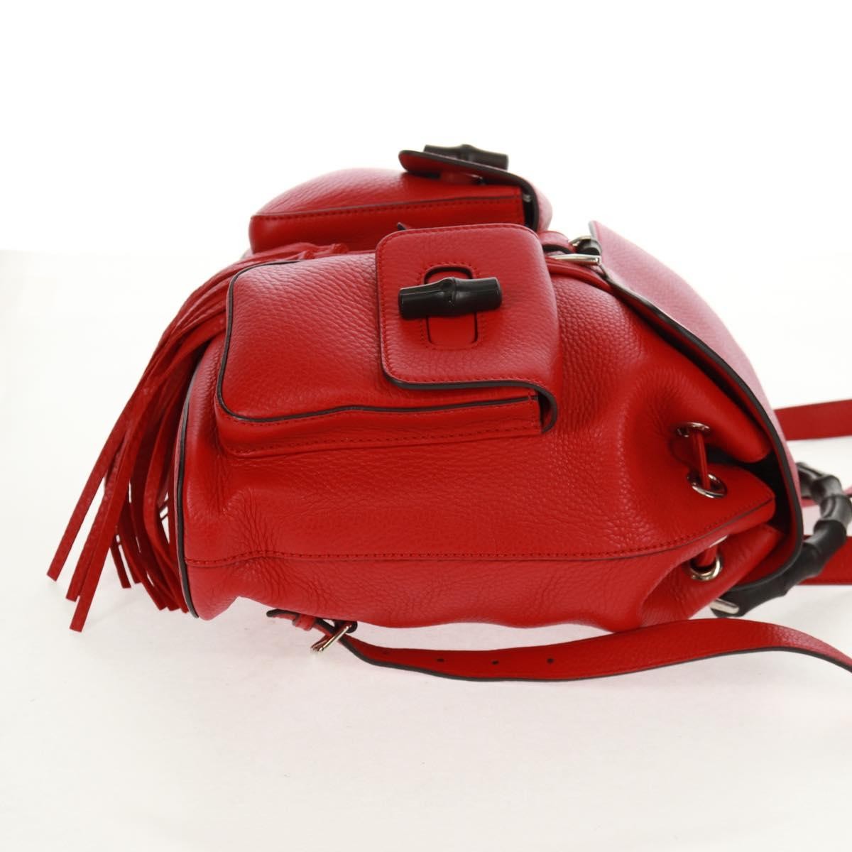 Gucci Bamboo Tassel Backpack Leather Red Leather Backpack Bag (Authentic  )