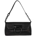 Salvatore Ferragamo Gancini Handbag Leather Black Leather Handbag (Authentic  )