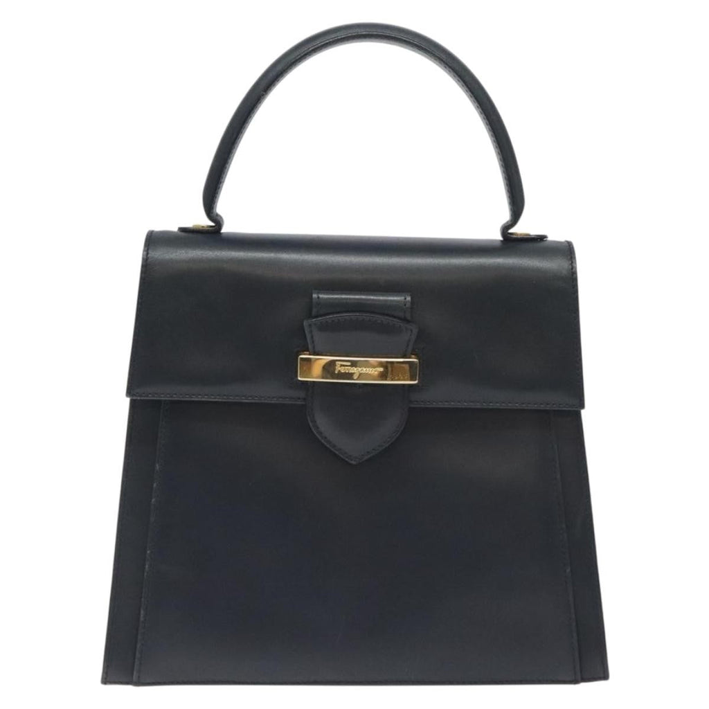 Salvatore Ferragamo Vintage Handbag Leather Black Leather Handbag (Authentic  )
