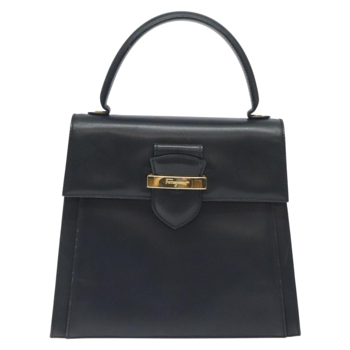 Salvatore Ferragamo Vintage Handbag Leather Black Leather Handbag (Authentic  )