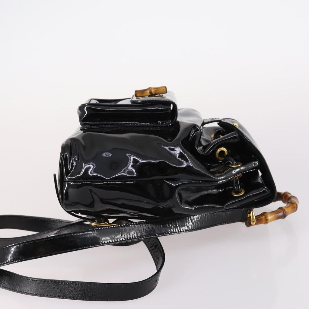 Gucci Vintage Bamboo Backpack Patent Black Patent_Leather Backpack Bag (Authentic  )