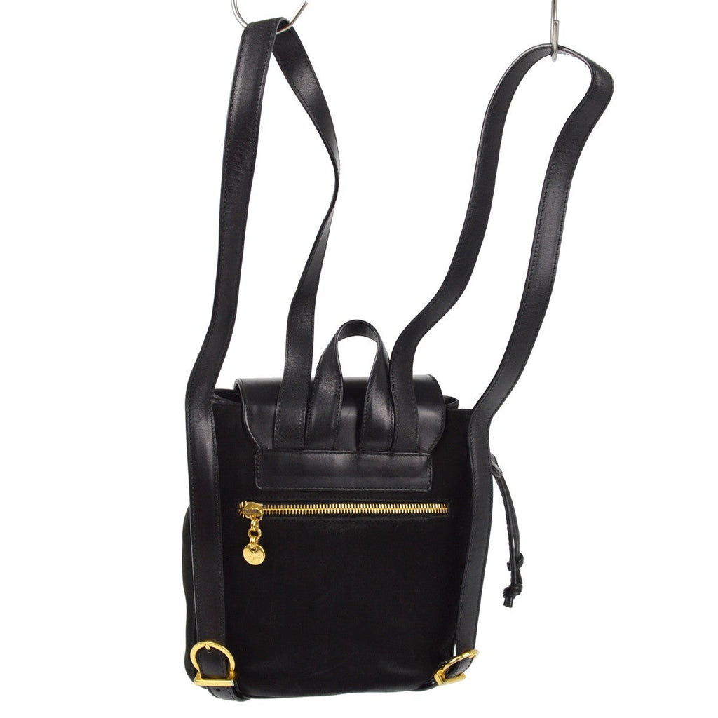 Salvatore Ferragamo Vara Flap Drawstring Backpack Leather And Suede Black Suede Backpack Bag (Authentic  )