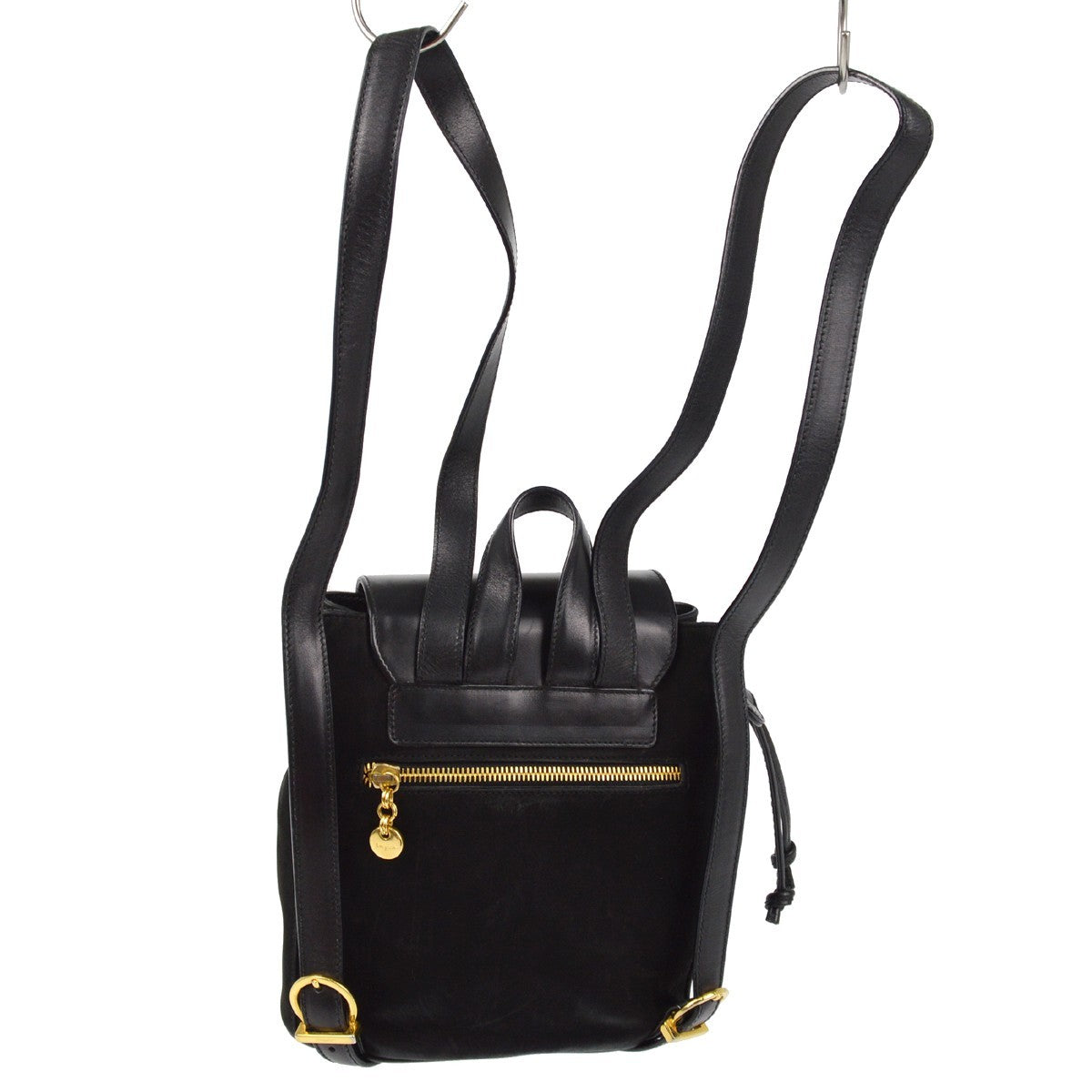 Salvatore Ferragamo Vara Flap Drawstring Backpack Leather And Suede Black Suede Backpack Bag (Authentic  )