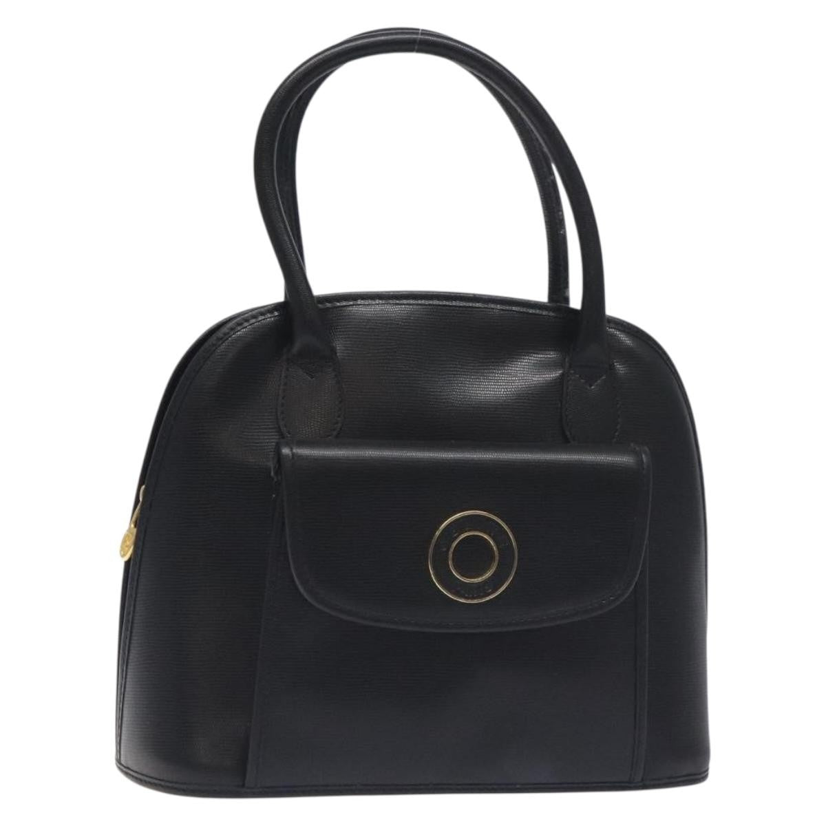 Celine Circle Logo Handbag Leather Black Leather Bag (Authentic  )