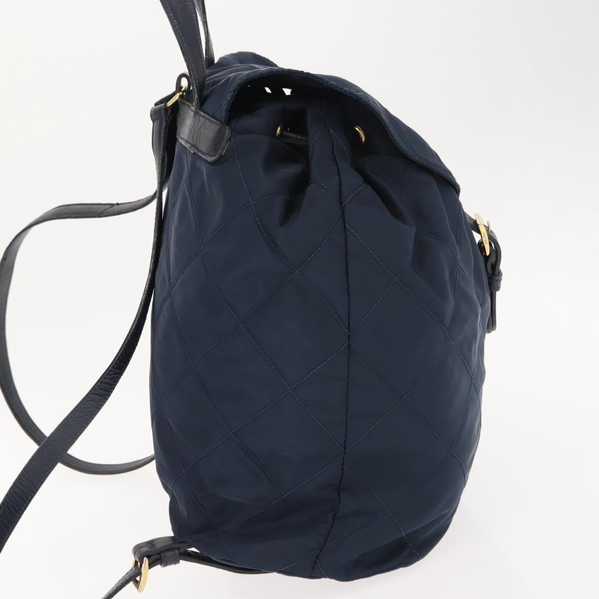 Prada Buckle Backpack Quilted Tessuto Navy Nylon Backpack Bag (Authentic  )