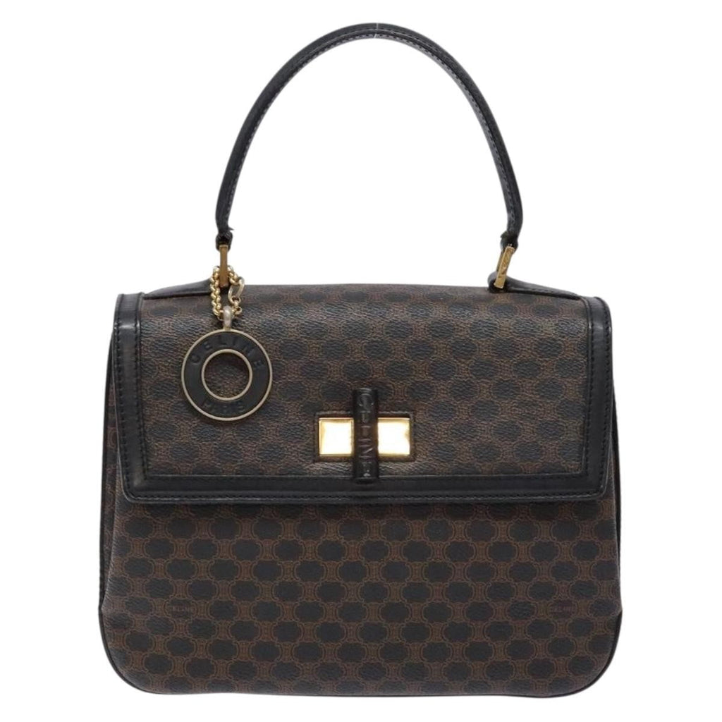 Celine Vintage Convertible Top Handle Bag Macadam Coated Canvas Black Canvas Handbag (Authentic  )