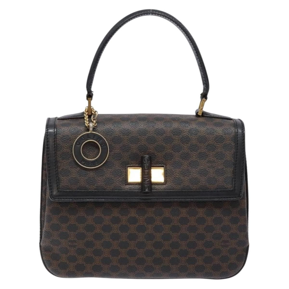 Celine Vintage Convertible Top Handle Bag Macadam Coated Canvas Black Canvas Handbag (Authentic  )