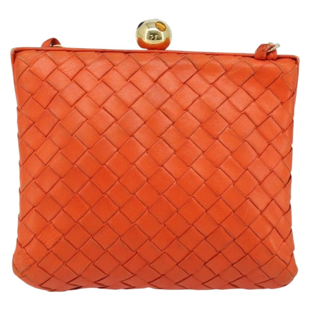 Bottega Veneta Intrecciato Clutch Bag Leather Orange Leather Handbag ( )