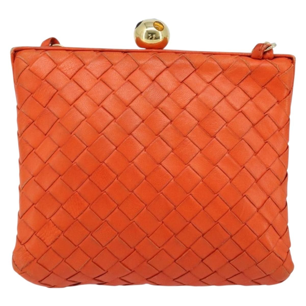 Bottega Veneta Intrecciato Clutch Bag Leather Orange Leather Handbag ( )