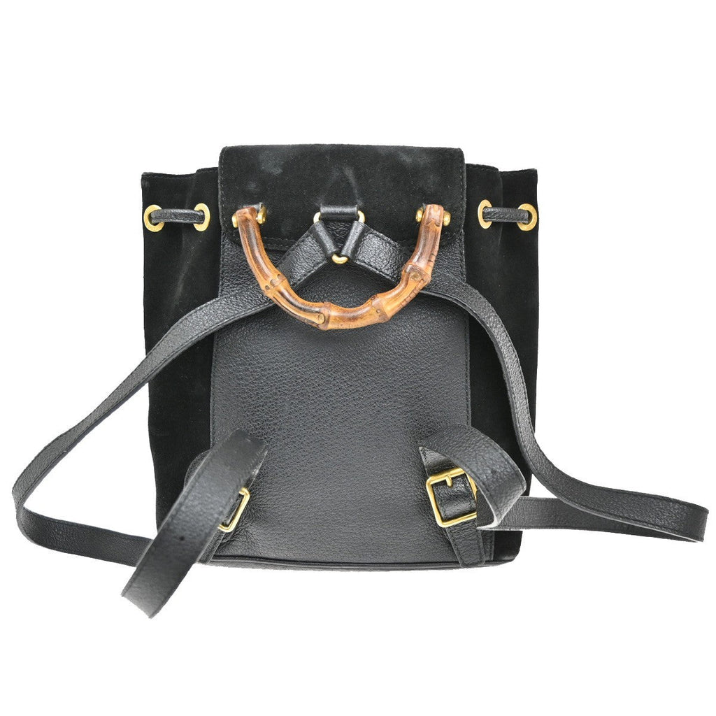 Gucci Vintage Bamboo Backpack Suede Black Suede Backpack Bag (Authentic  )