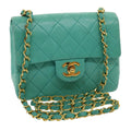 Chanel Square Classic Single Flap Bag Quilted Lambskin Blue Leather Handbag (Authentic  )