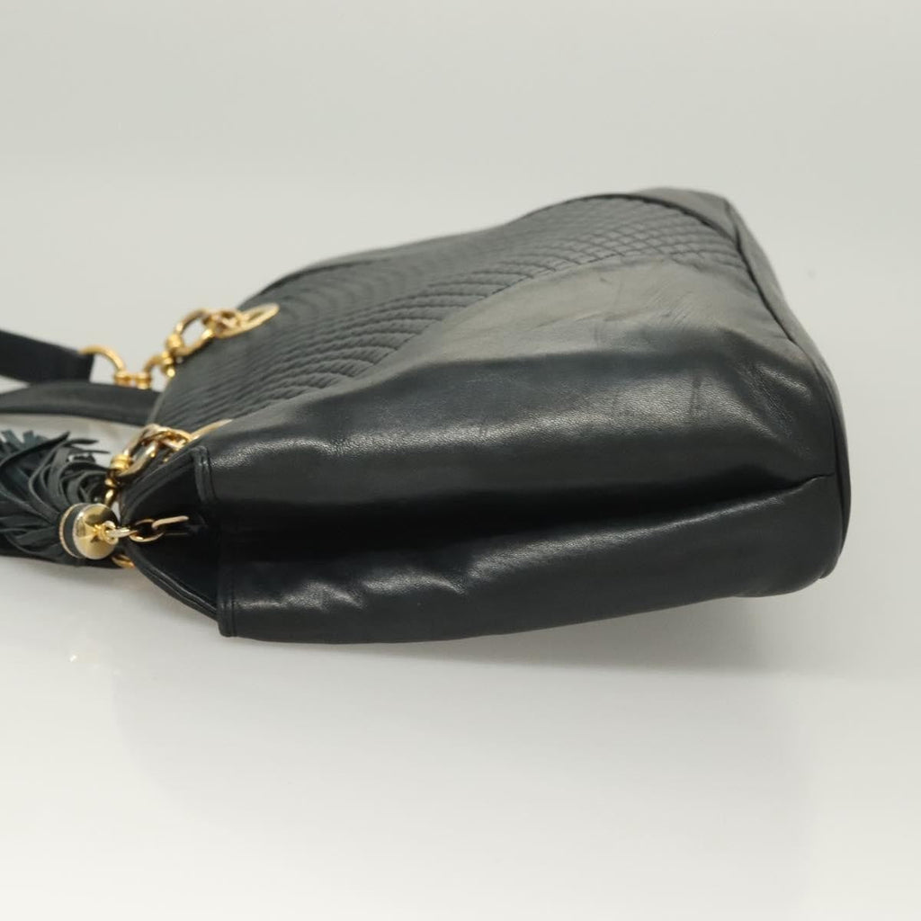 Bally Vintage Shoulder Bag Quilted Leather Black Leather Handbag ( )