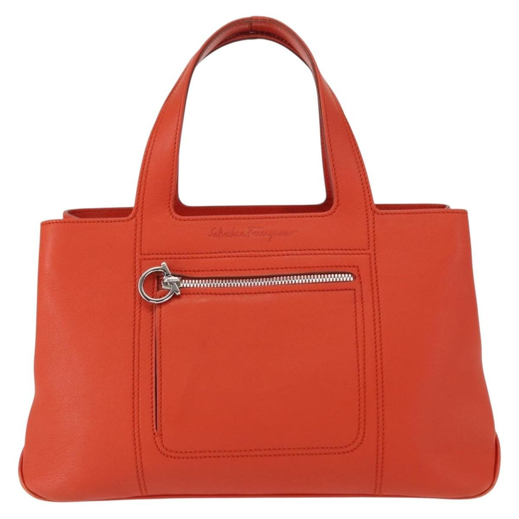 Salvatore Ferragamo Gancini Handbag Leather Orange Leather Handbag (Authentic  )