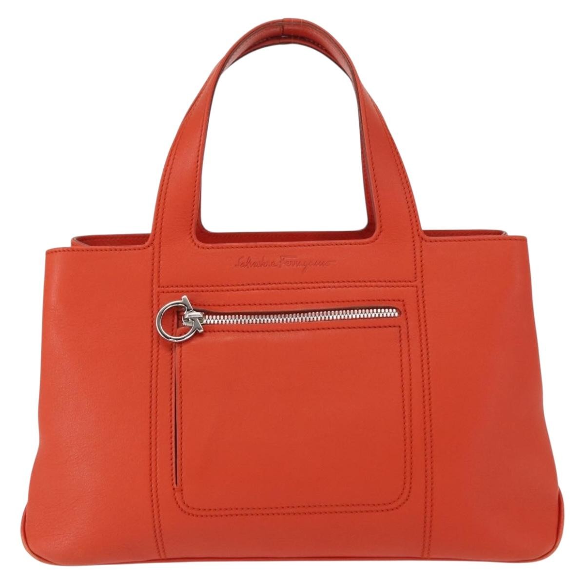 Salvatore Ferragamo Gancini Handbag Leather Orange Leather Handbag (Authentic  )