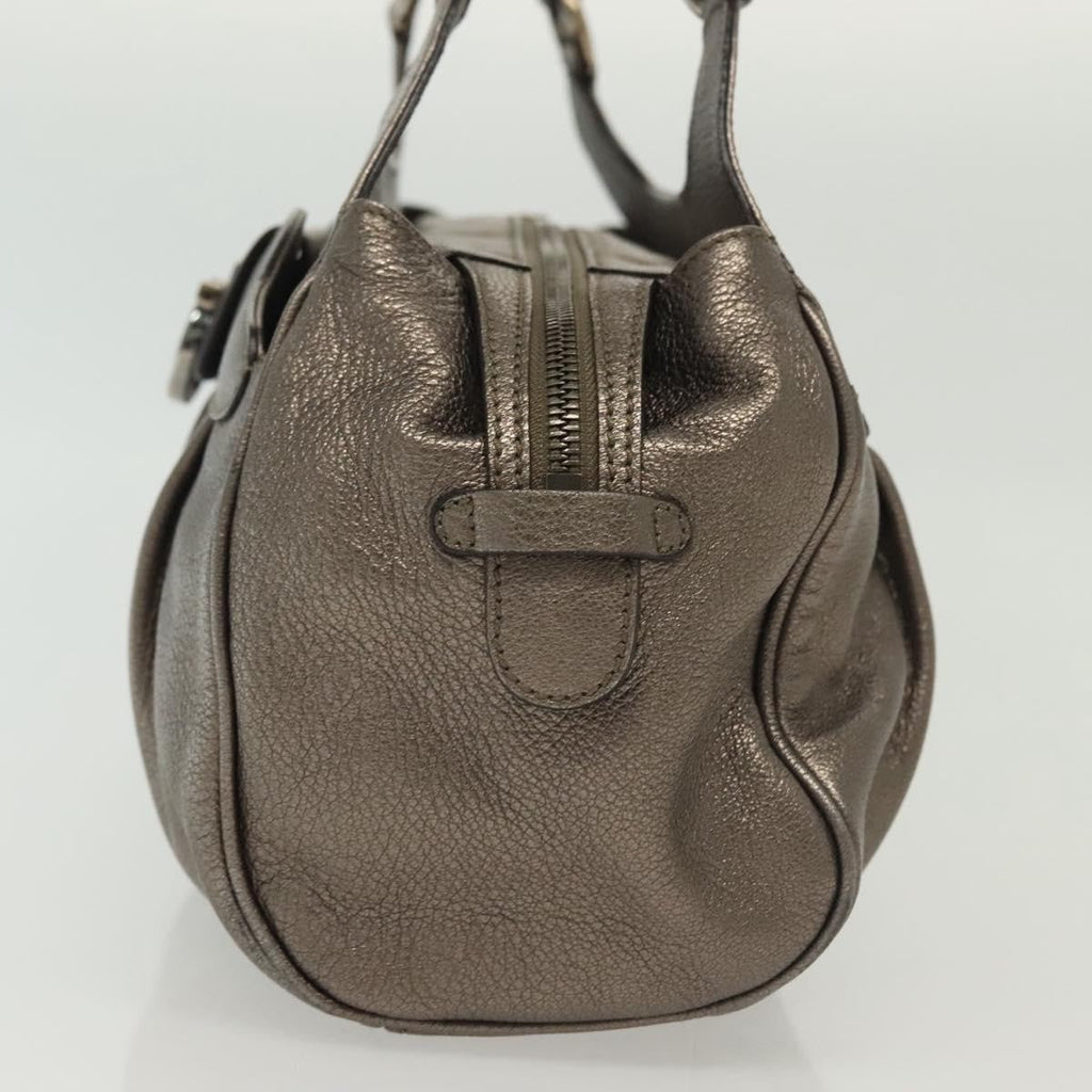 Salvatore Ferragamo Gancini Handbag Leather Silver Leather Handbag (Authentic  )