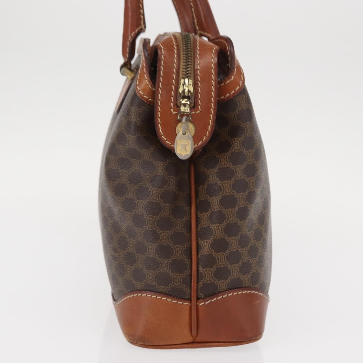 Celine Vintage Macadam Handbag Canvas And Leather Brown Canvas Handbag (Authentic  )