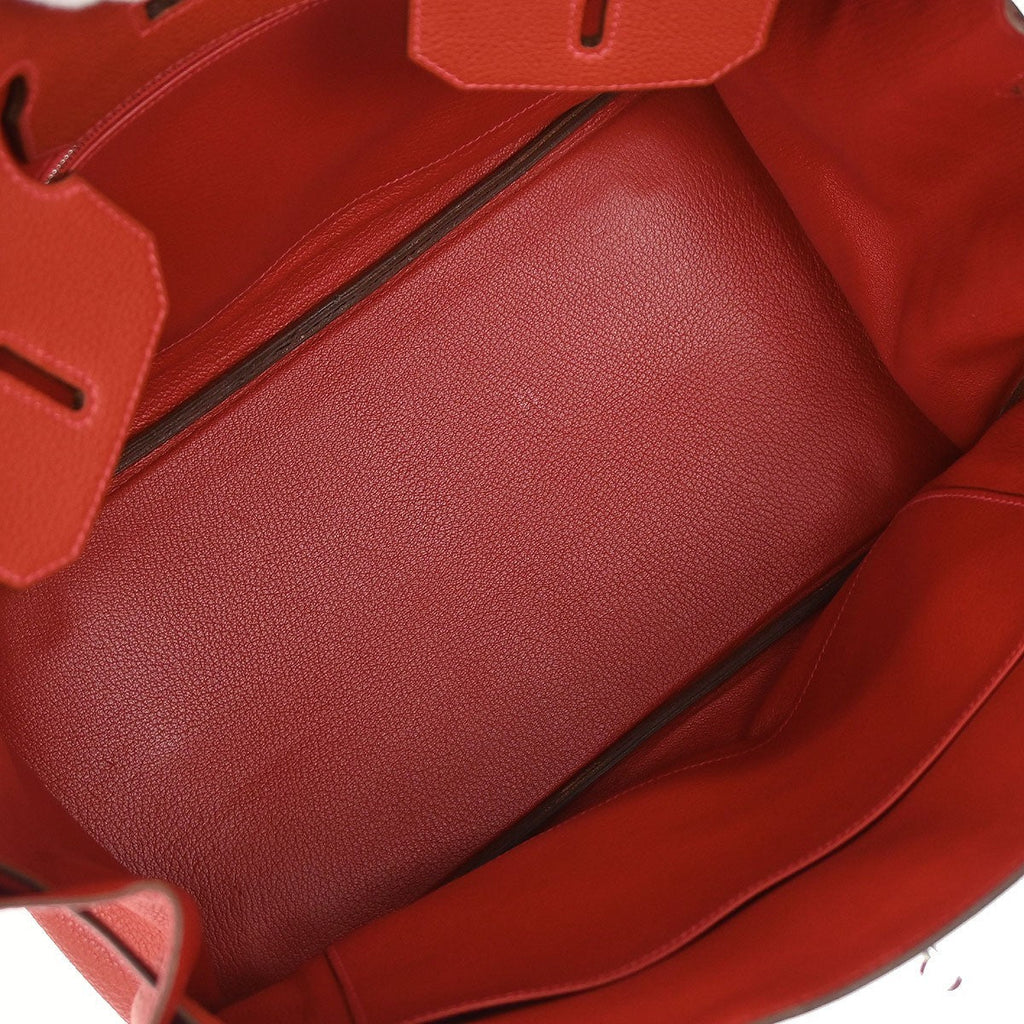 Hermes Birkin Handbag Red Togo With Palladium Hardware Red Leather Handbag (Authentic  )