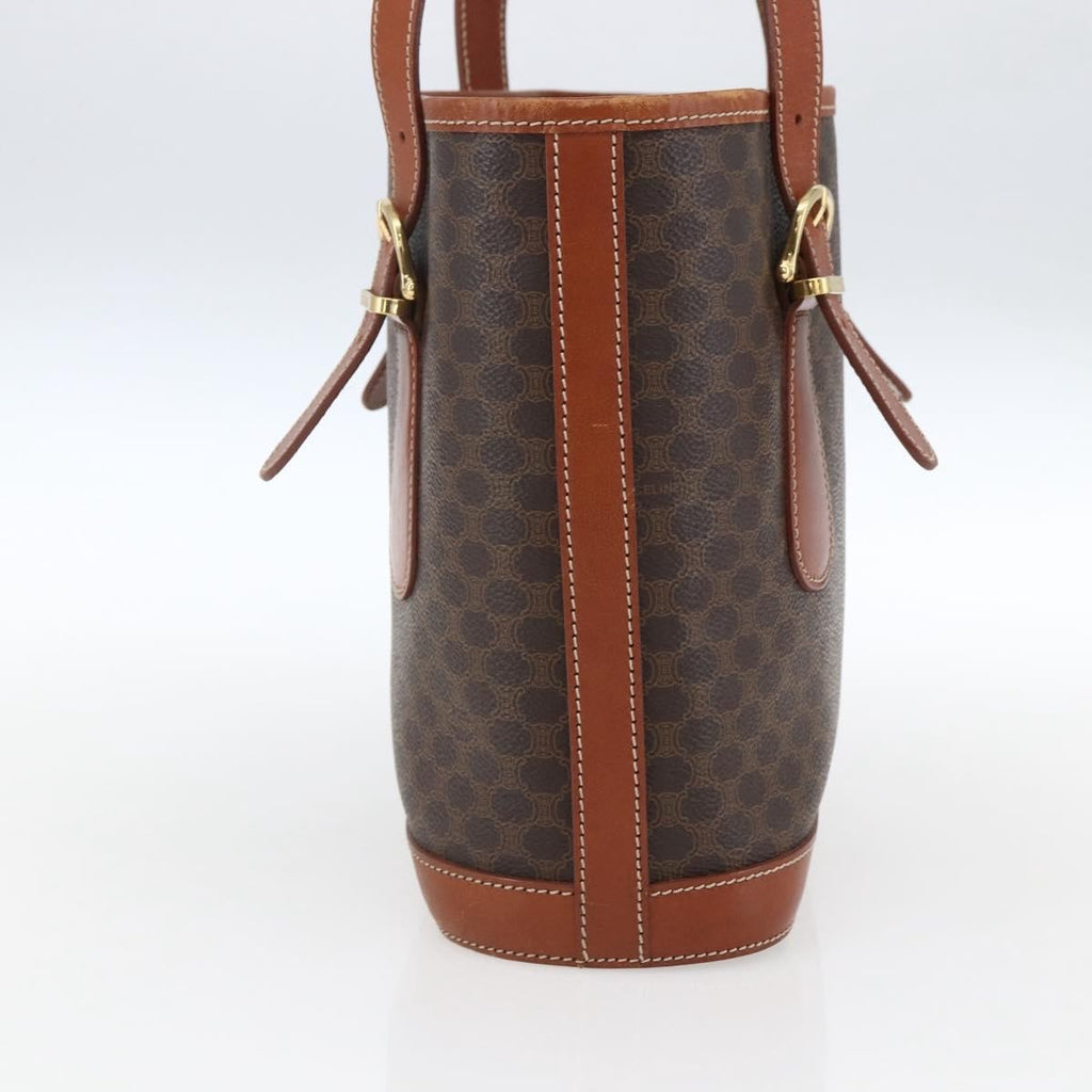 Celine Vintage Macadam Handbag Canvas And Leather Brown Canvas Handbag (Authentic  )