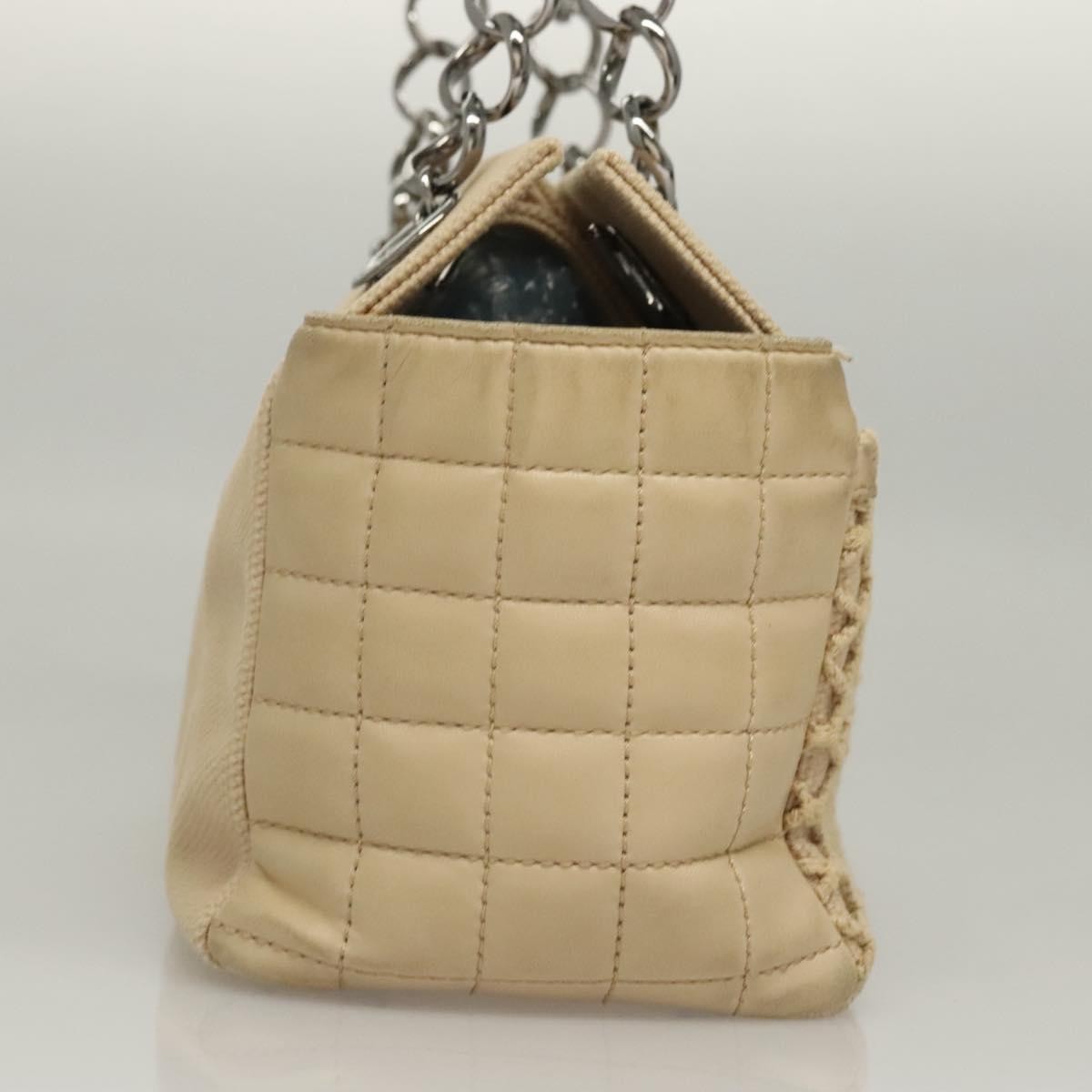 Chanel Vintage Chocolate Bar Tote Quilted Canvas Beige Canvas Handbag (Authentic  )