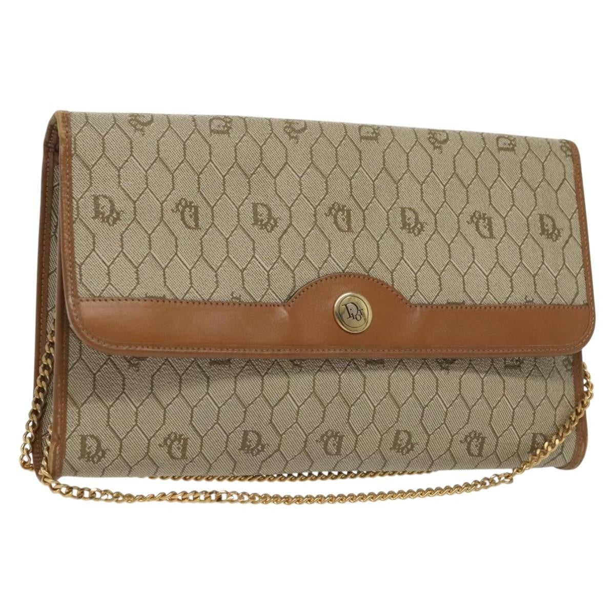 Christian Dior Vintage Honeycomb Chain Canvas Beige Canvas Bag (Authentic  )