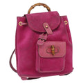 Gucci Vintage Bamboo Backpack Suede Pink Suede Backpack Bag (Authentic  )