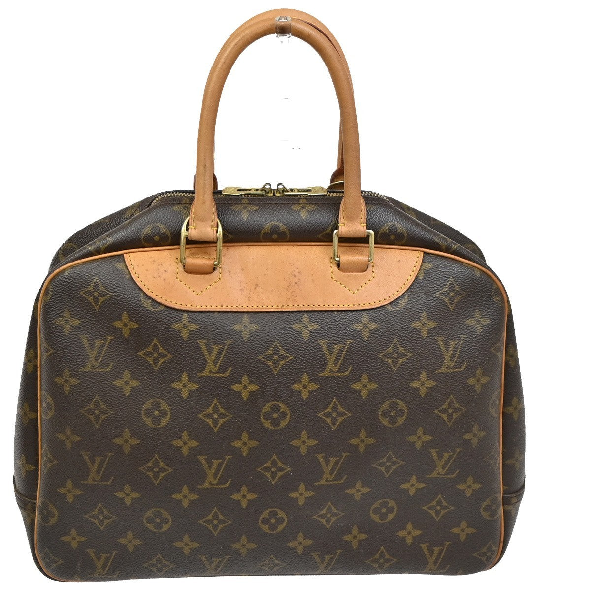 Louis Vuitton Deauville Handbag Monogram Canvas Brown Leather Handbag (Authentic  )