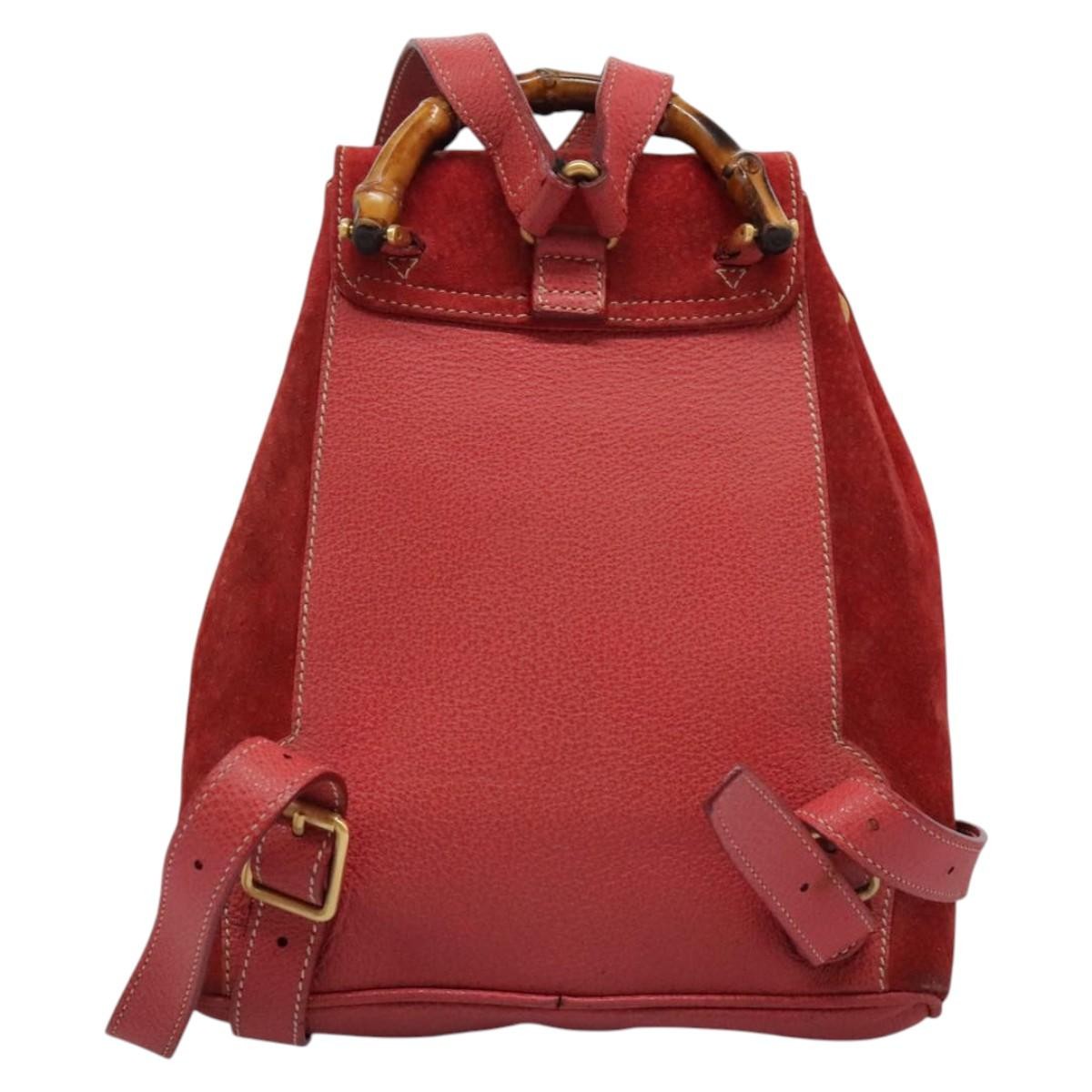 Gucci Gucci Bamboo Backpack Daim Red Suede Backpack Bag (Authentic  )