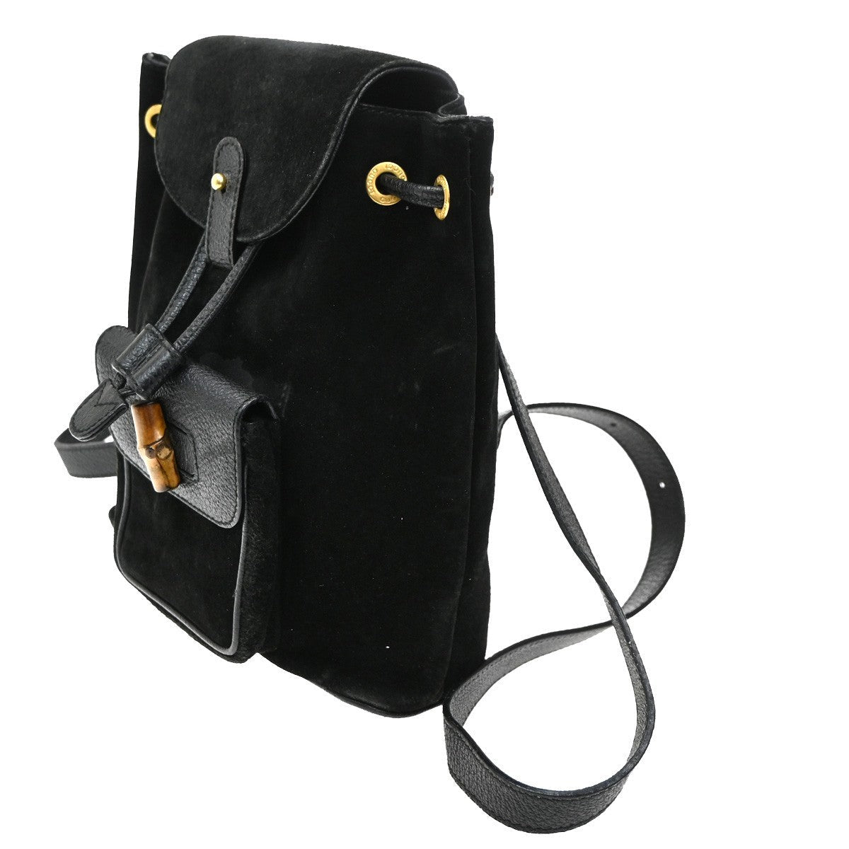 Gucci Vintage Bamboo Backpack Suede Black Suede Backpack Bag (Authentic  )