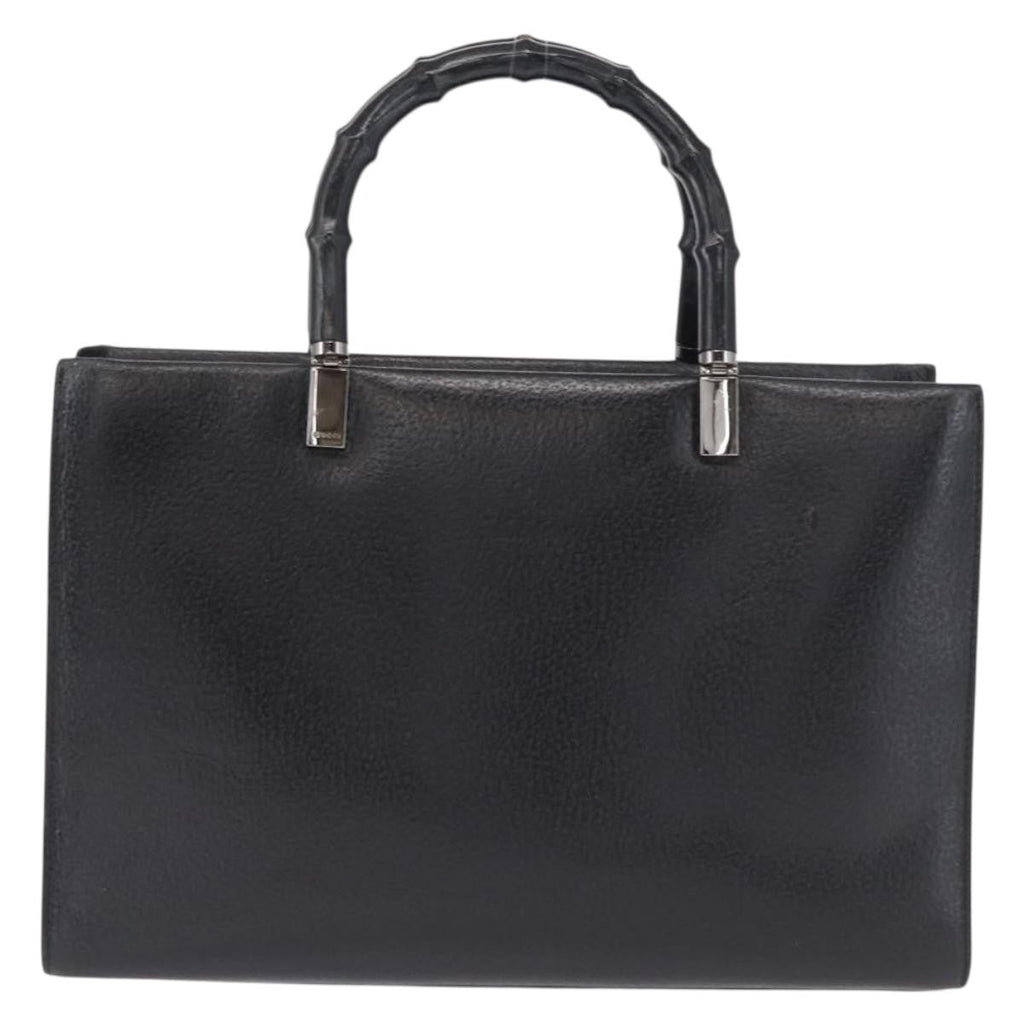 Gucci Vintage Bamboo Handle Bag Leather Black Leather Handbag (Authentic  )