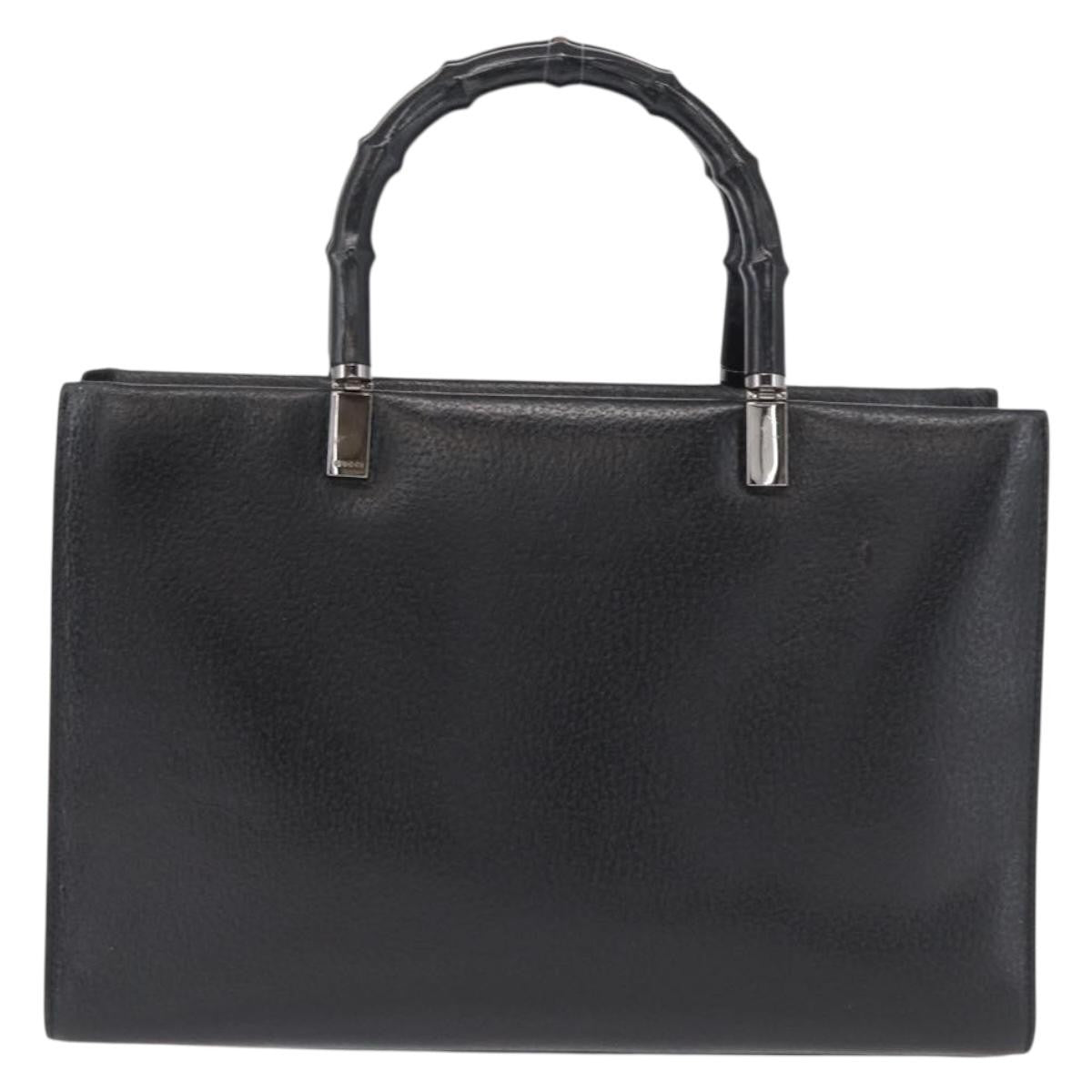Gucci Vintage Bamboo Handle Bag Leather Black Leather Handbag (Authentic  )