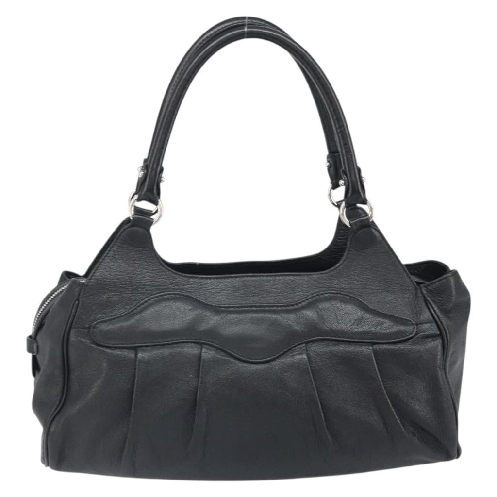 Salvatore Ferragamo Gancini Handbag Leather Black Leather Handbag (Authentic  )