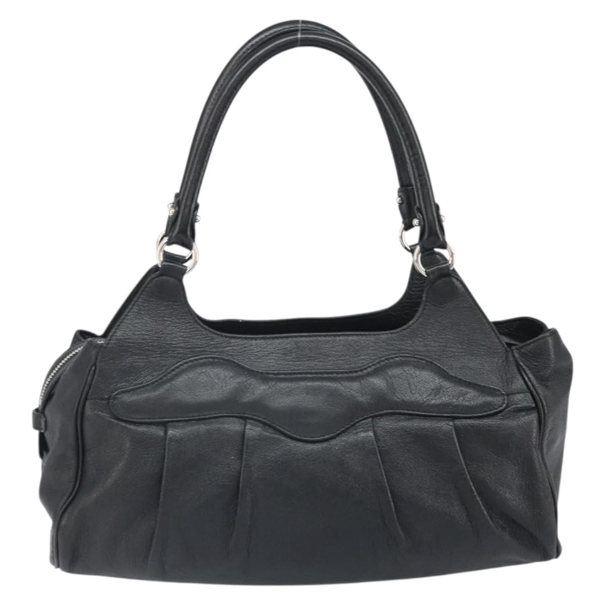 Salvatore Ferragamo Gancini Handbag Leather Black Leather Handbag (Authentic  )