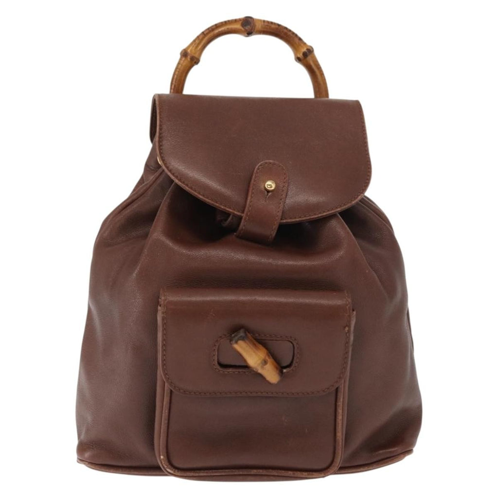 Gucci Vintage Bamboo Backpack Leather Brown Leather Backpack Bag (Authentic  )