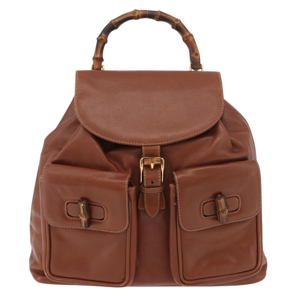 Gucci Vintage Bamboo Backpack Leather Brown Leather Backpack Bag ( )