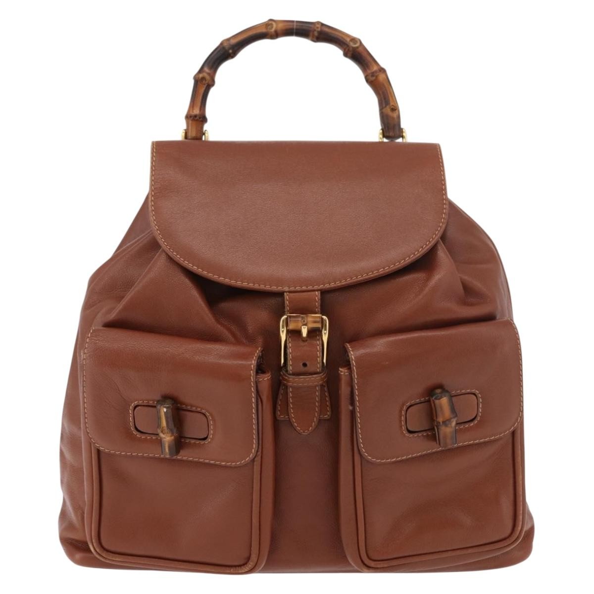 Gucci Vintage Bamboo Backpack Leather Brown Leather Backpack Bag ( )