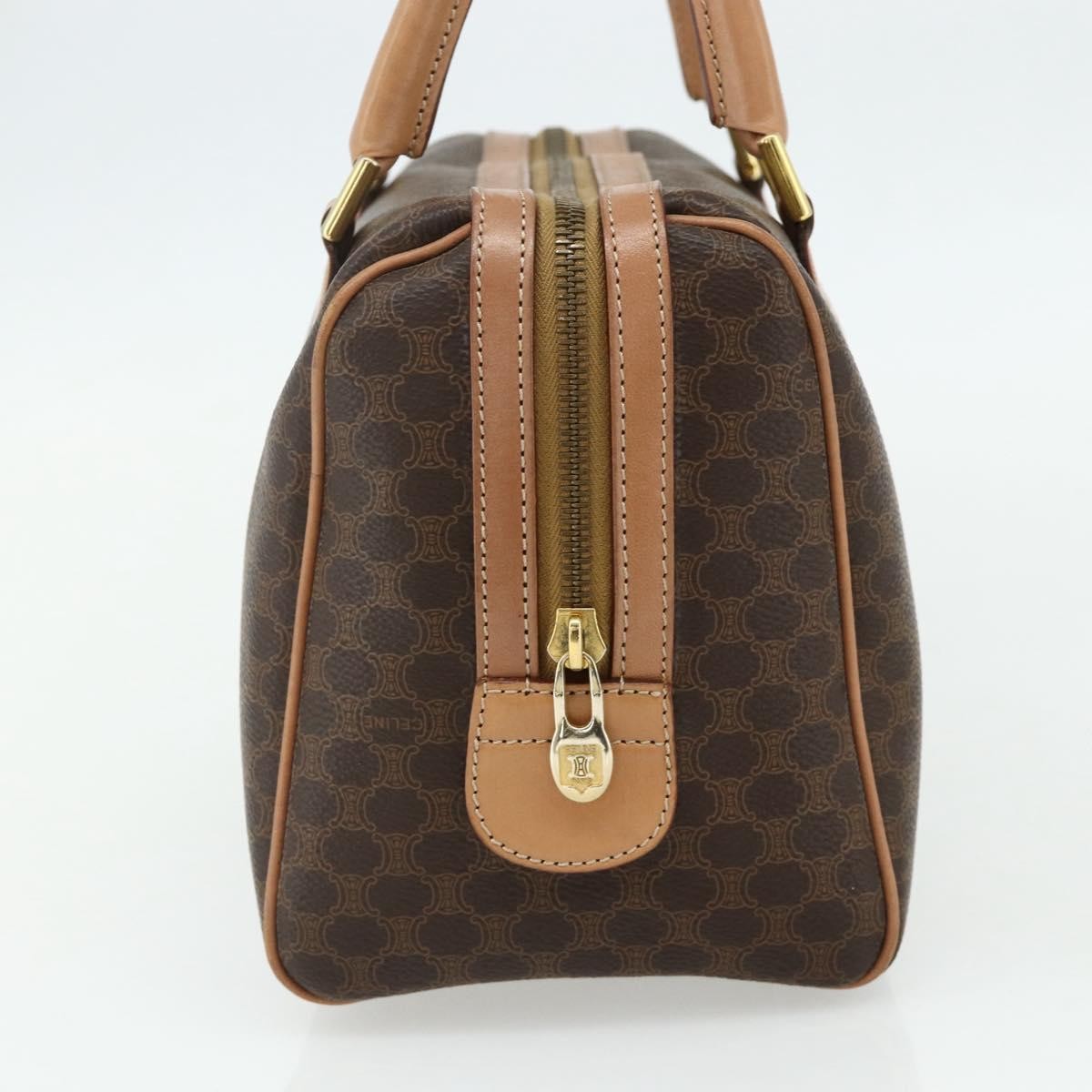 Celine Vintage Macadam Boston Bag Canvas And Leather Brown Canvas Handbag (Authentic  )
