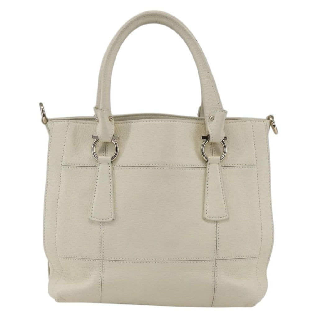 Salvatore Ferragamo Gancini Handbag Leather White Leather Handbag (Authentic  )