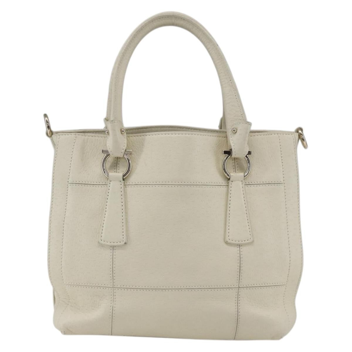 Salvatore Ferragamo Gancini Handbag Leather White Leather Handbag (Authentic  )