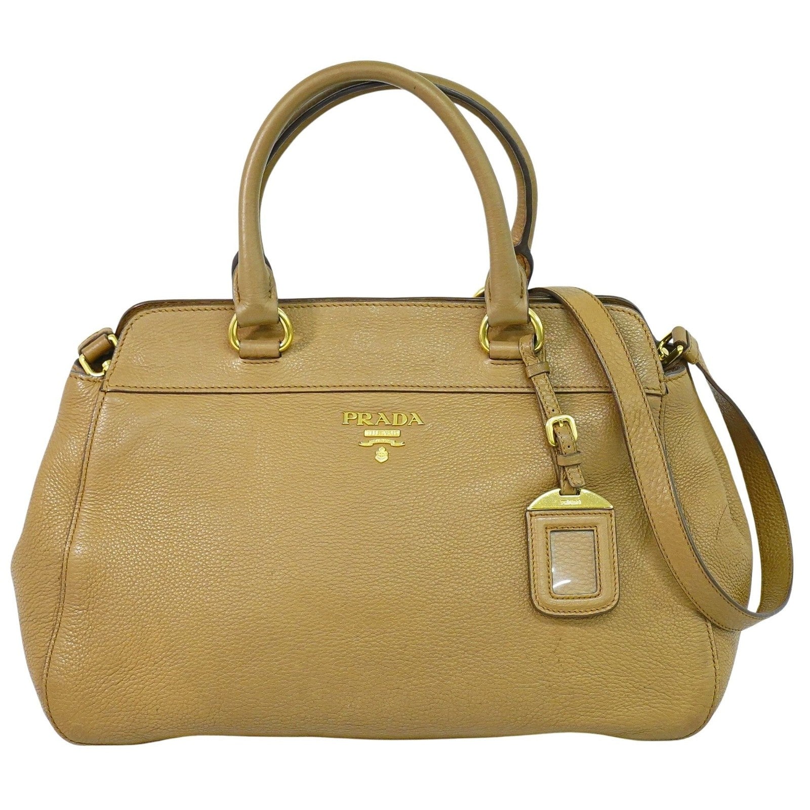 Prada Vintage Handbag Leather Beige Leather Handbag (Authentic  )