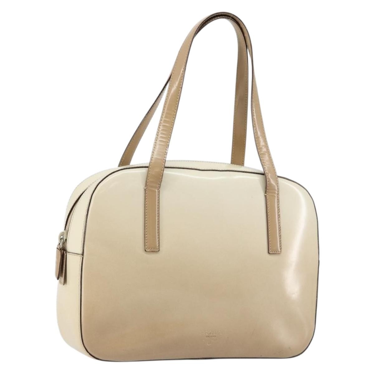 Prada Re-Edition 1995 Handbag Patent Leather Beige Patent_Leather Handbag (Authentic  )