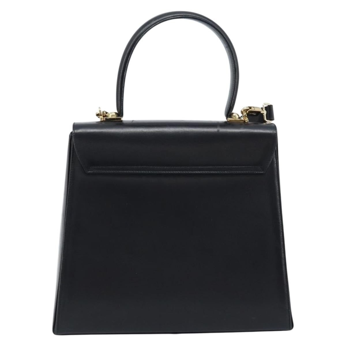 Salvatore Ferragamo Gancini Convertible Top Handle Bag Leather Black Leather Handbag (Authentic  )