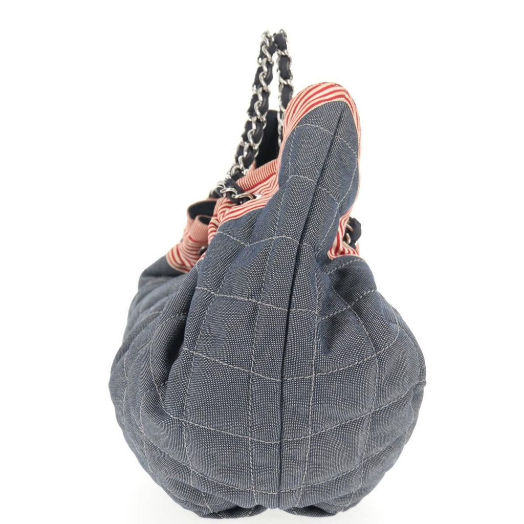 Chanel Stretch Spirit Cabas Quilted Denim Blue Denim_Jeans Bag (Authentic  )
