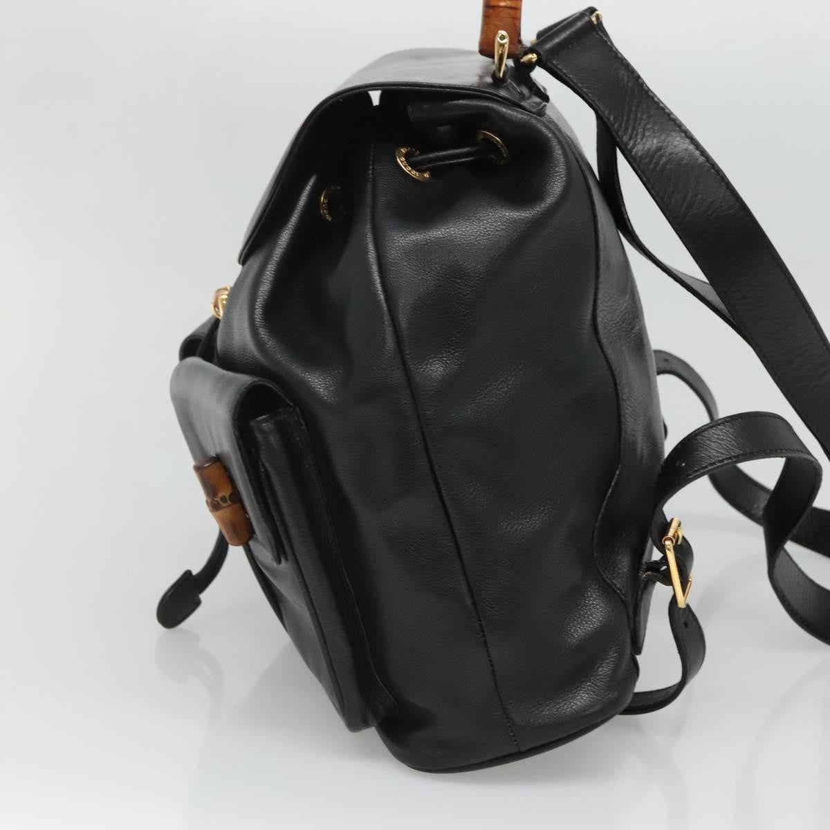 Gucci Vintage Bamboo Backpack Leather Black Leather Backpack Bag (Authentic  )